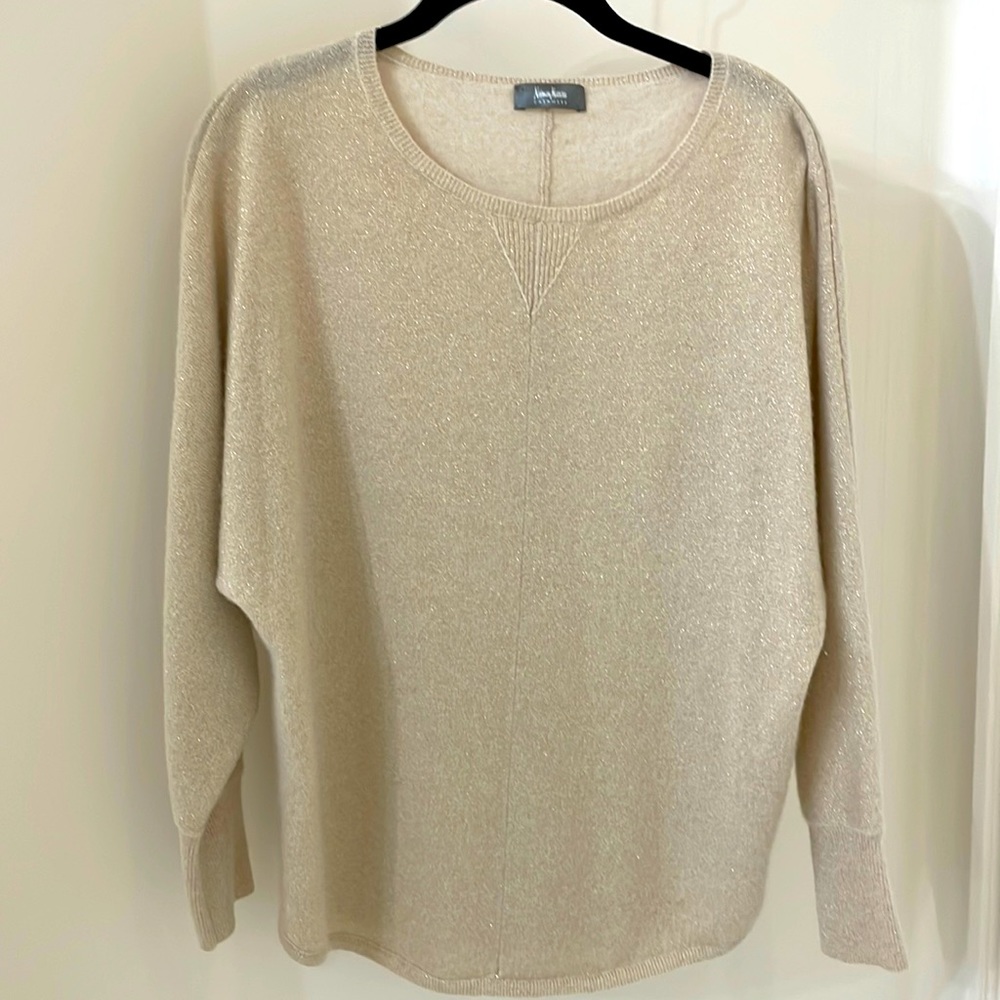 Neiman Marcus Cream Cashmere Sweater with Gold Sparkles
